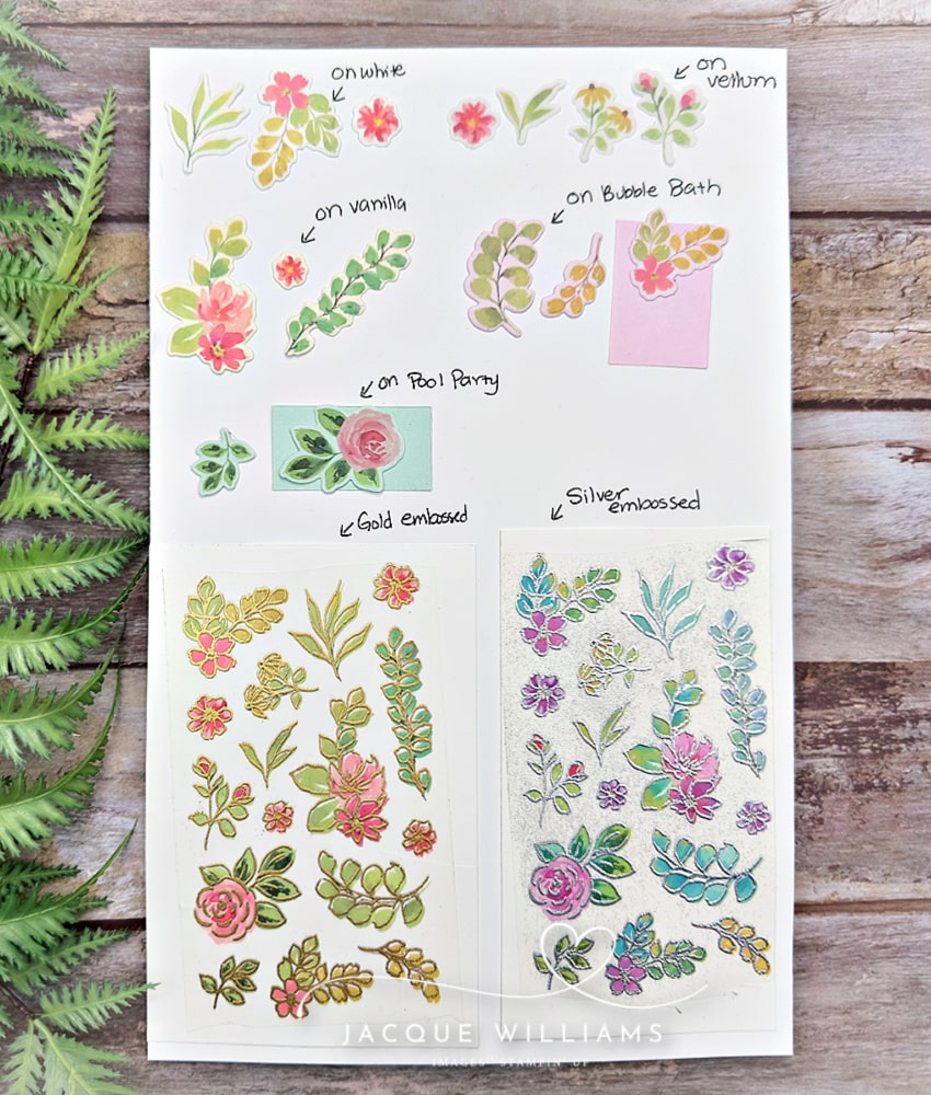 Floral die cuts made with Extraordinary Flora washi tape, stamps, and dies – quick, coordinated, and colorful.