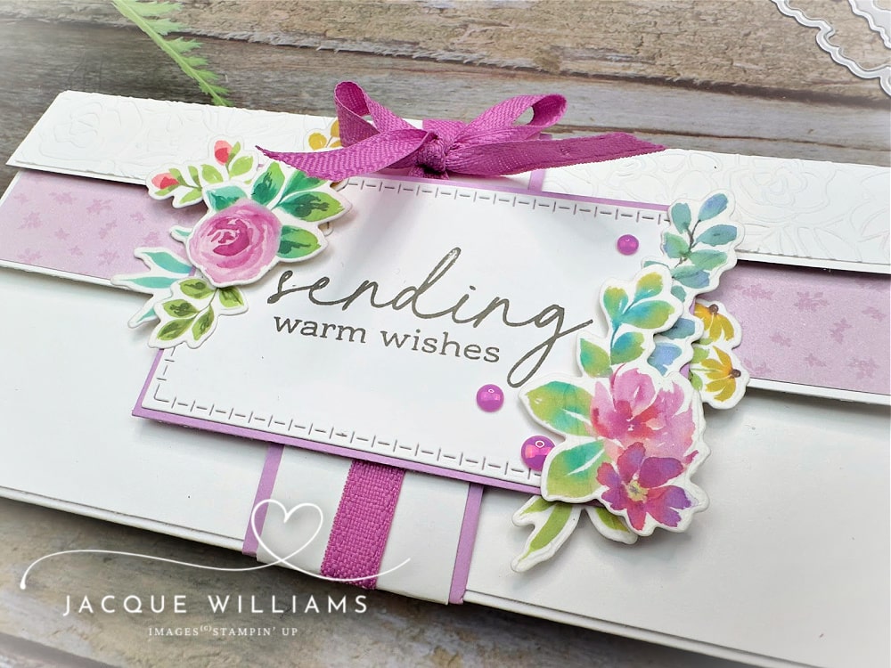 Here's a variation of the overlapping panel card - this time with the Stampin' Up! Extraordinary Flora Washi Tape and in a slimline style.  with Jacque Williams - NZ