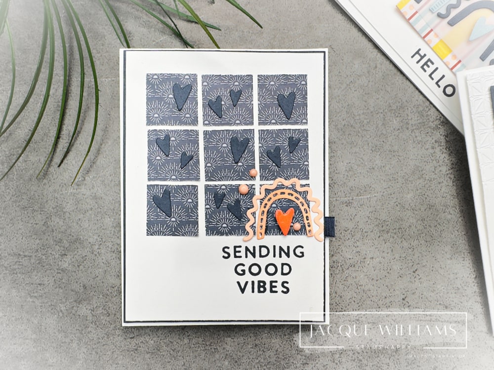 Here’s a fun twist on last week’s 6x6 One Sheet Wonder – Squares! This time I’m using the Boho Vibes papers and those quirky-cute rainbow dies from the Sunshine Vibes suite.