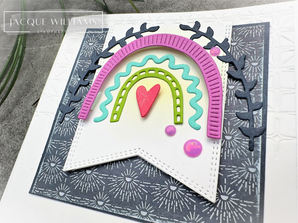 Here’s a fun twist on last week’s 6x6 One Sheet Wonder – Squares! This time I’m using the Boho Vibes papers and those quirky-cute rainbow dies from the Sunshine Vibes suite.