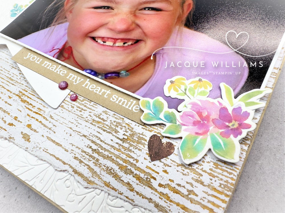 Use Washi Tape for instant, gorgeous embellishments!  Paired here with the Country Woods papers for a quick scrapbooking layout.  Join me for a class in New Zealand with Jacque Williams