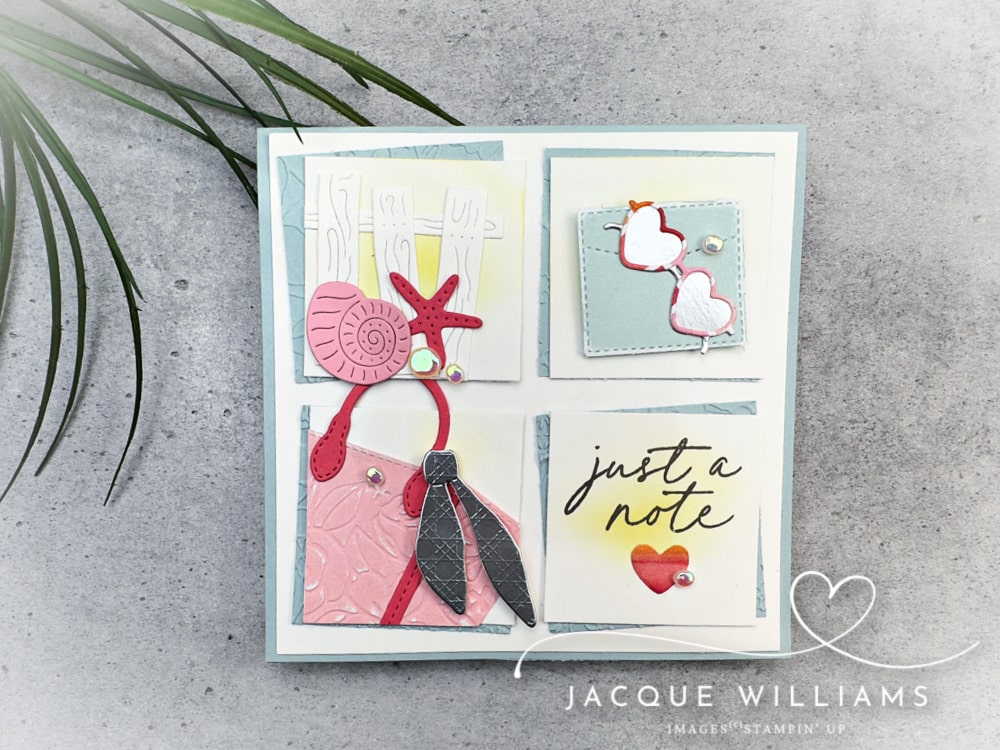 Use all the gorgeous details from the Notes and Totes bundle to make this adorable sampler card.  with Jacque Williams - New Zealand
